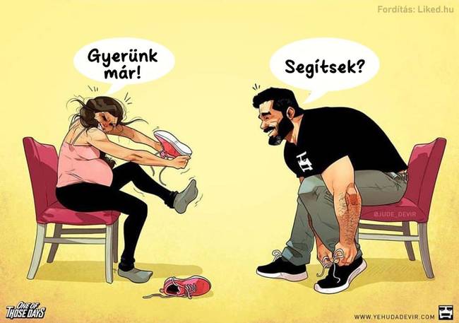 Egy izraeli művész aranyos humorral mutatja be a fiatal családok mindennapi életét