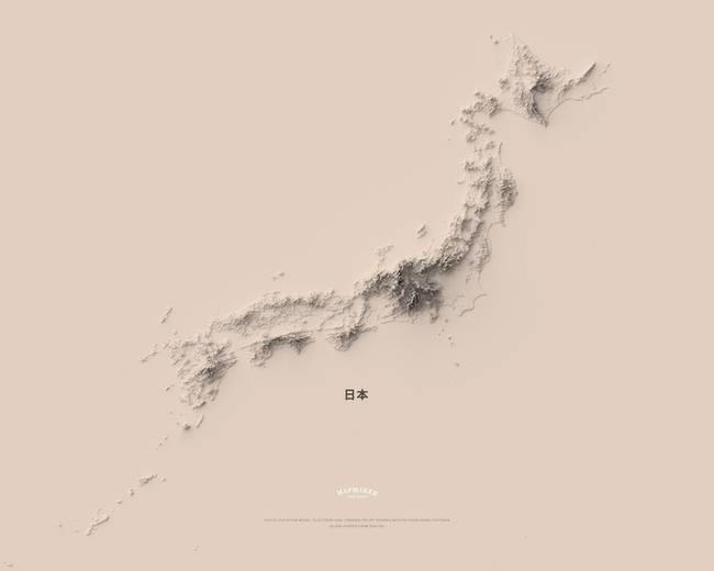Japán minimalista topográfiai térképe.