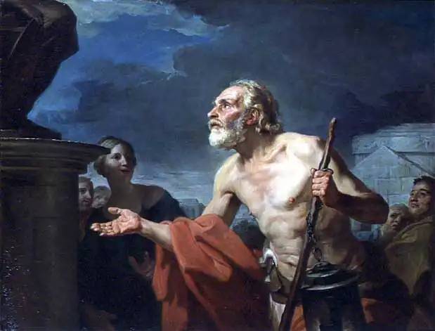 Jean-Bernard Restout, „Diogenész alamizsnát koldul”.