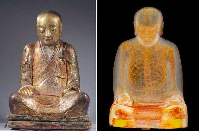 1000 éves Buddha-szoborról készült CT szkennelés, ami lerántja a leplet a belsejében található mumifikálódott szerzetesről.