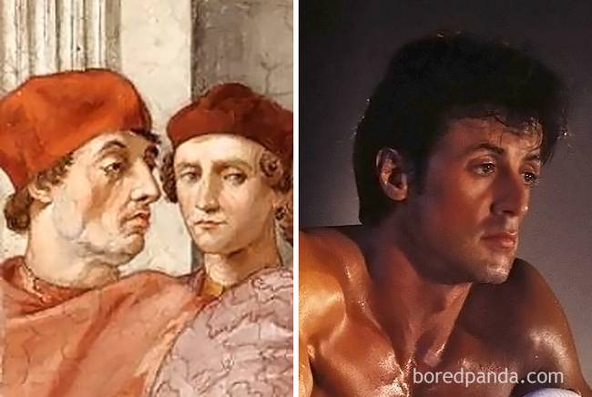 Sylvester Stallone és egy középkori festmény szereplője.