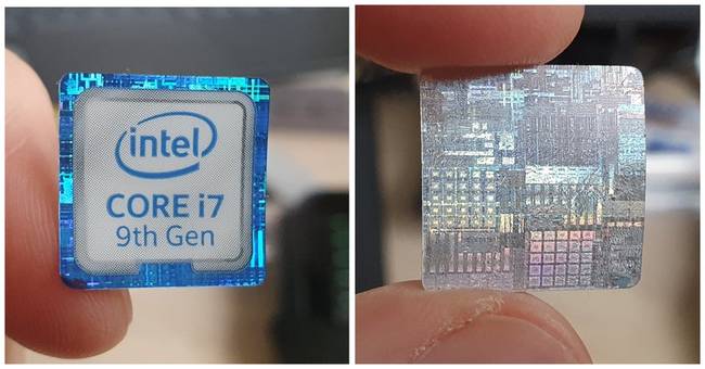 Az Intel matrica hátulján egy processzor felépítése látható.