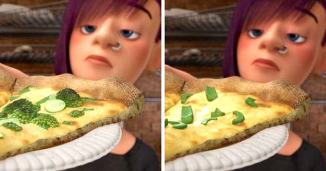 A pizzafeltétet brokkoliról kaliforniai paprikára cserélték a nézők kedvéért Japánban. (Agymanók, 2015)