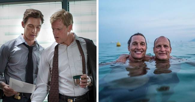 Matthew McConaughey (Rust) és Woody Harrelson (Marty), akik együtt játszottak a Törvény nevében című sorozat első évadában.