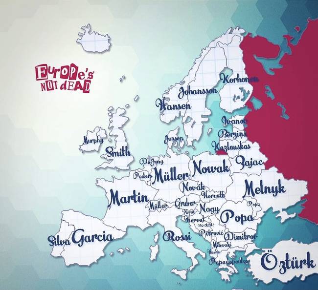 Leggyakoribb vezetéknevek Európában.