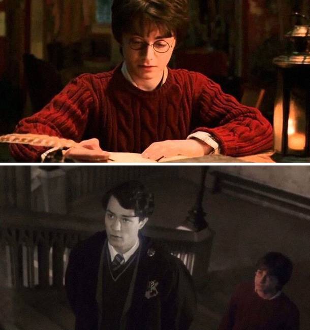 A Harry Potterben és a Titkok Kamrájában, amikor Harry-t behúzza Tom Denem naplója, Harry arcán továbbra is látszódnak a gyertyák fényei, melyek megvilágítják a helyiséget, ahol a naplót olvassa.