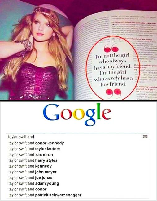 A Google nem hazudik. (felirat: „Én nem olyan lány vagyok, akinek mindig van pasija. Én az a lány vagyok, aki nagyon is ritkán pasizik.")
