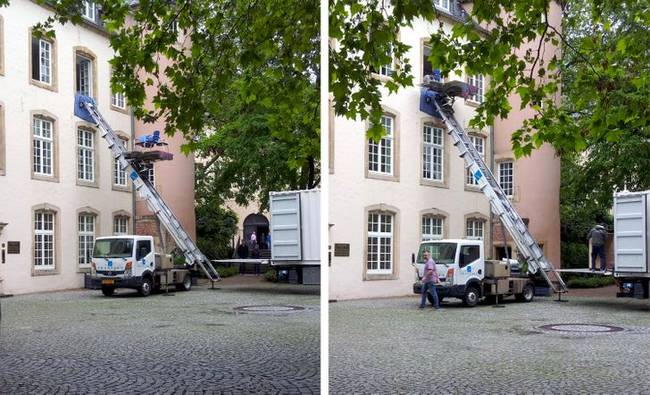 Tűzlétrához hasonló felvonós költöztetés.