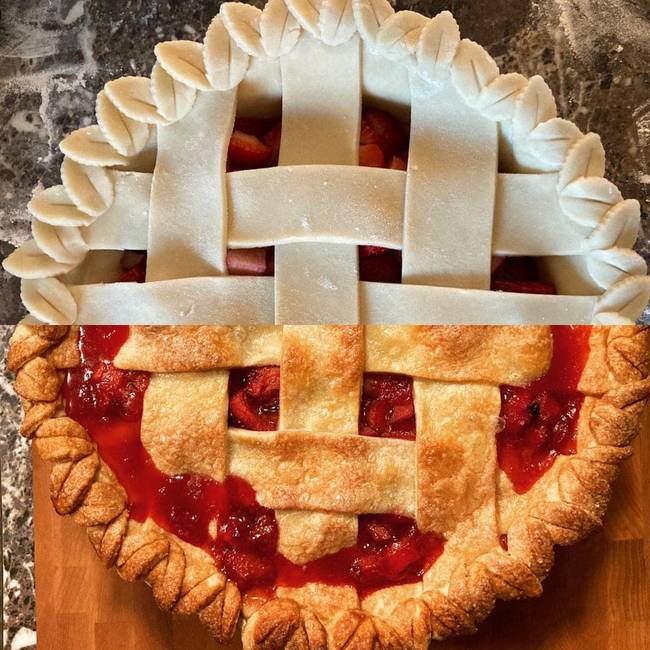 Pite a sütőbe kerülés előtt és után.