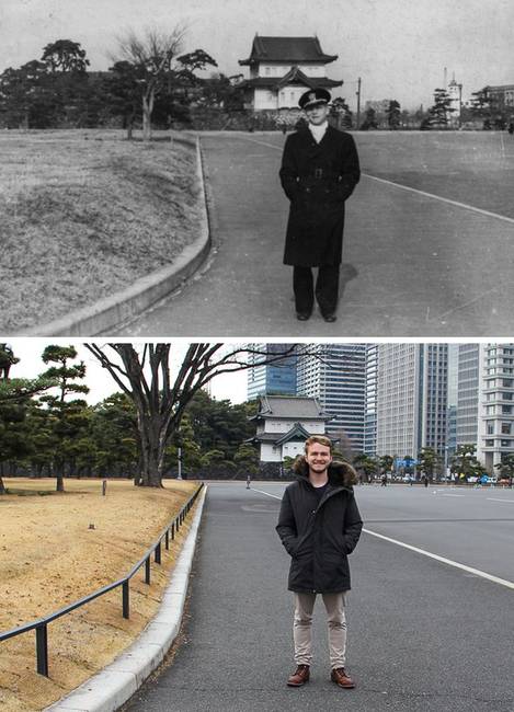 „A nagyapám és én, Tokióban. A két kép között 73 év telt el."