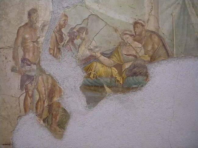 Pompeji freskó, amely feltehetően Kleopátra halálát ábrázolja / Nemzeti Régészeti Múzeum