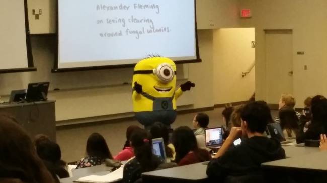„A professzorunk fogadott velünk, hogy minyonnak öltözve tart órát, ha senki sem bukik meg félévkor."