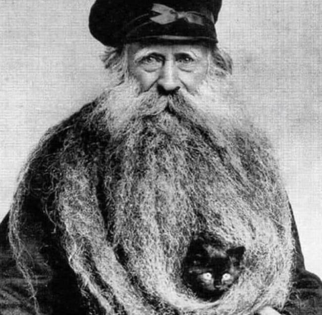 Louis Coulon azzal lett híres 1904-ben, hogy a közel 4 méteres szakállában hordta a macskáját.