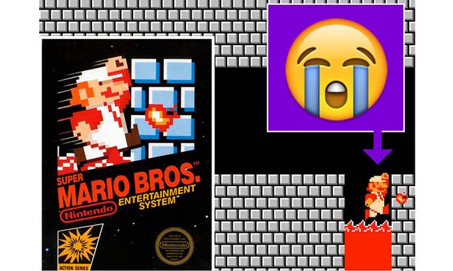 Márió igazából épp meghal a Super Mario Bros. videojáték borítóján.