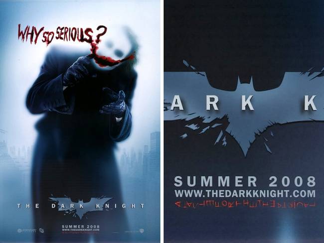 A sötét lovag (2008) című film plakátján a dátum és a film weboldala alatt van egy rejtélyes, érthetetlen szöveg. Ha az összes betűt elfordítjuk jobbra, akkor az "A Taste For The Theatrical" felirat olvasható. Így jellemezte Gordon nyomozó Jokert a Batman: Kezdődik! című film végén.