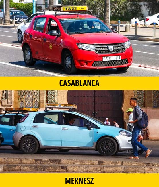 A taxik különböző színűek, várostól függően.
