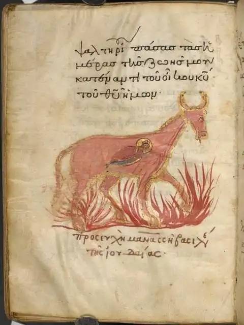 És így néz ki az az oldal, amelyen a Rézbika leírása található Diodorus Siculus műveiben.