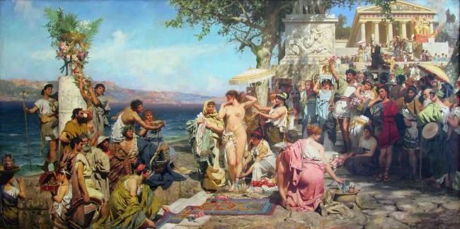 Henryk Siemiradzki, „Phrüné Poszeidón ünnepén Eleusziszban”, 1889.