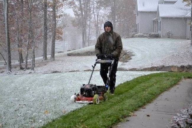 Ilyenkor legalább jól kivehető, hogy mely részeken jártunk már a fűnyíróval.
