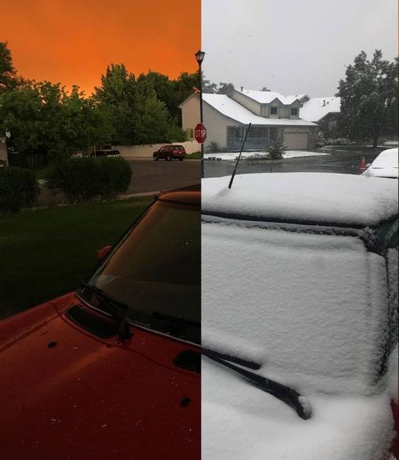 A coloradói Fort Collins-ban készült képek, egy nap különbséggel-.