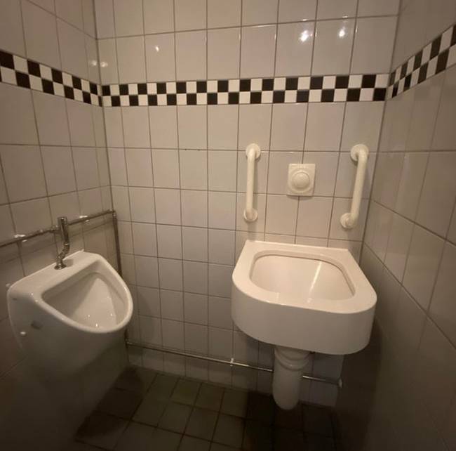 Ennek a vécének van egy speciális mosdója azok számára, akiknek hányniuk kell.