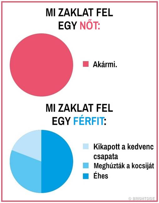 15 kördiagram, mely remekül summázza a férfi és női nem közti ordító különbségeket