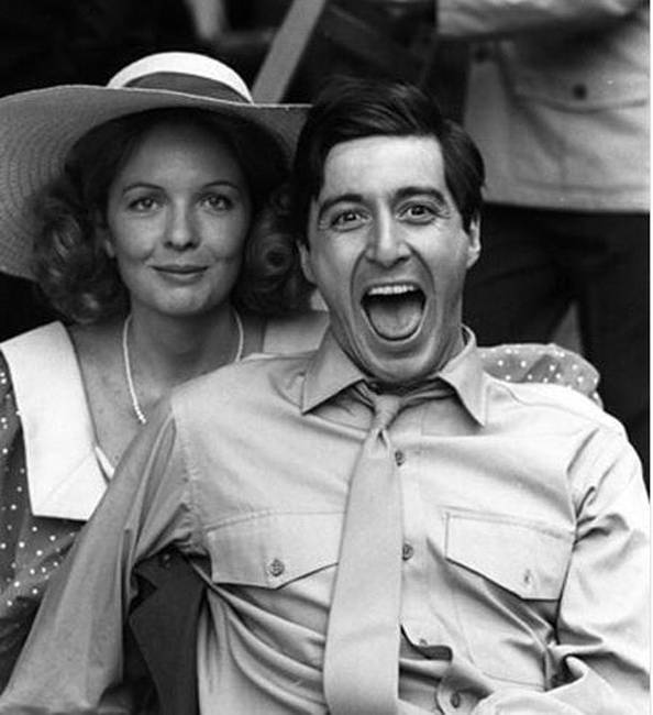 Diane Keaton és Al Pacino a Keresztapa című film forgatásán.