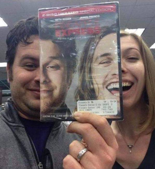 Ez a férfi és a felesége pont úgy néznek ki, mint Seth Rogen és James Franco az Ananász expressz című film borítóján.