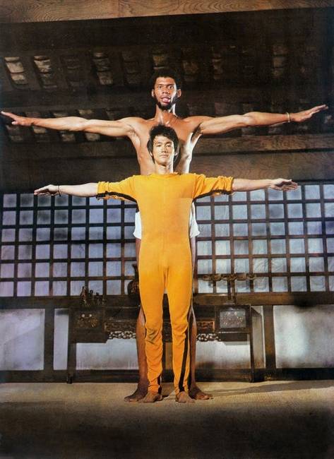 Bruce Lee és Kareem Abdul-Jabbar a ''Halálos játszma'' forgatásán.