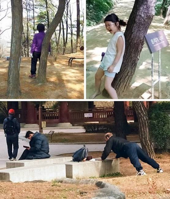 Dél-Koreában az emberek szeretnek nyújtózkodni, és ezt bárhol meg is teszik: a parkban, az irodában, de akár még a buszmegállóban is.