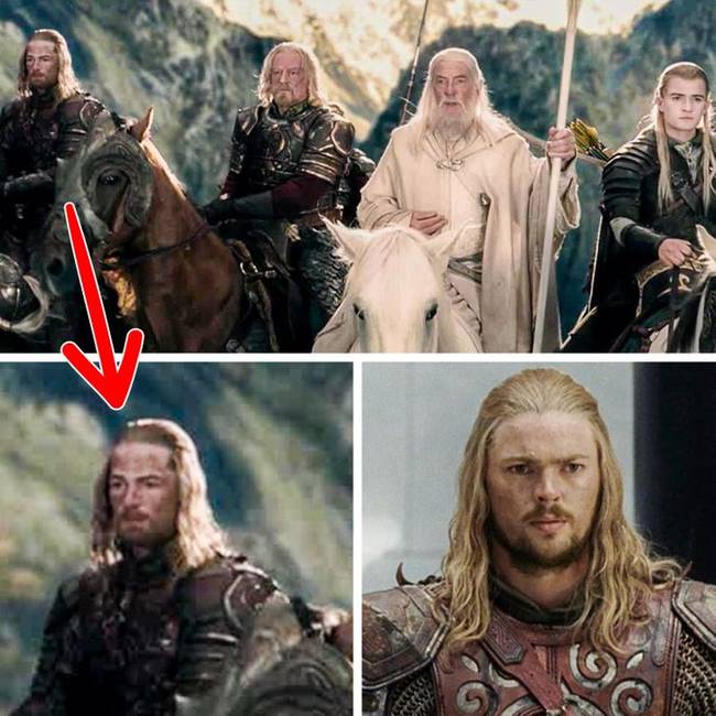 A Gyűrűk Ura: A két torony című film egyik jelenetében tisztán látható, hogy egy beugró színész játszotta Karl Urban (Éomer) szerepét.