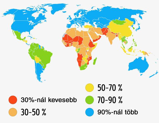 Az írástudó emberek aránya országonként.