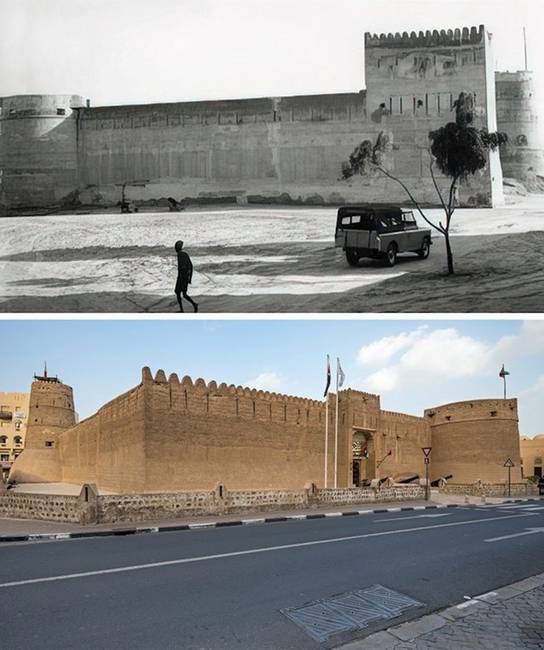 A dubaji Al Fahidi erőd 1959-ben és napjainkban.