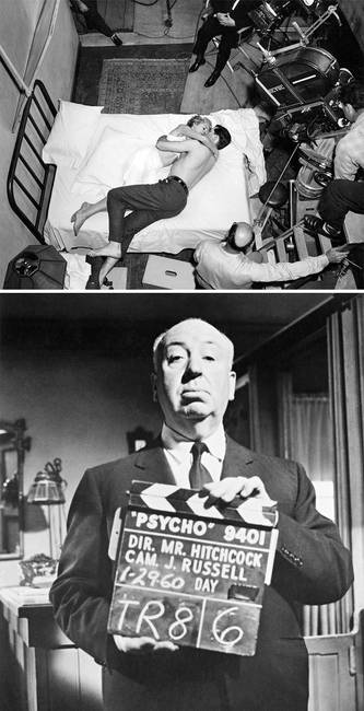 Alfred Hitchcock "Psycho" című filmjének forgatása, 1960-ban.