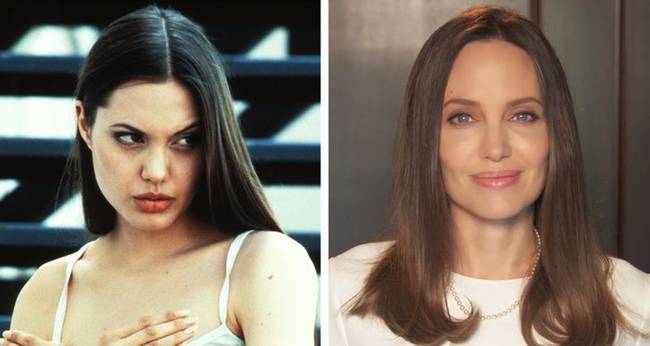 Angelina Jolie az 1993-as Cyborg 2. – Üvegárnyék című filmben, illetve 28 évvel később. Jól tartja magát.