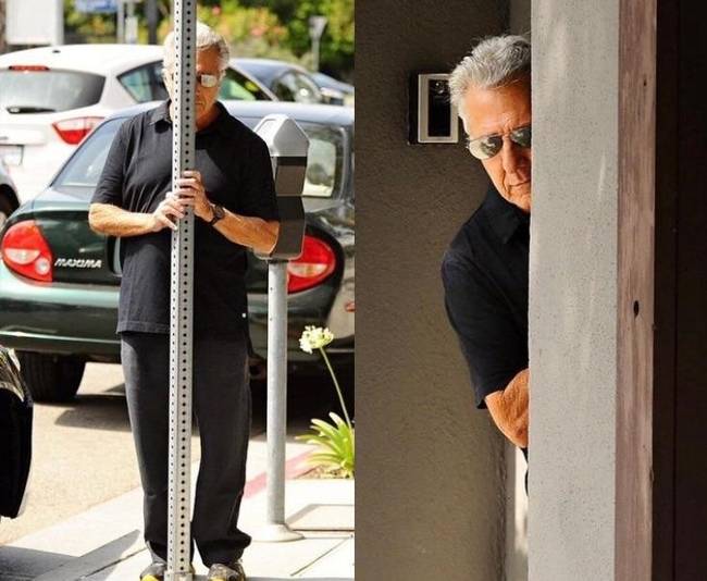 Dustin Hoffman bújócskát játszik a paparazzókal.