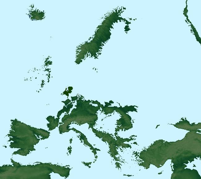 Így nézne ki Európa, ha az óceánok vízszintje 200 métert emelkedne.