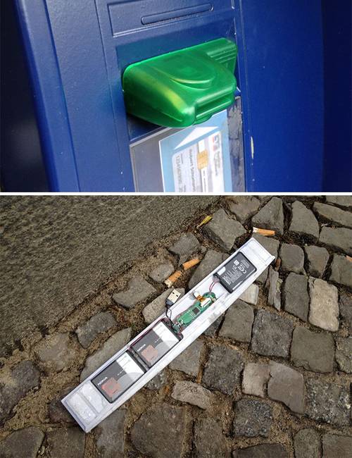 Kamu kártyaolvasó, rejtett kamerával ellátva.