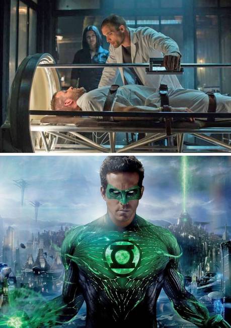 Deadpool szarkasztikus viccei gyakran találják meg a karaktert játszó színészt, Ryan Reynoldsot. Például, amikor a főszereplőn kísérleteket végeztek, így szólt: „Nem akarok zöld szuperruhát!” – ez egyértelmű utalás Reynolds Zöld Lámpás filmben játszott szerepére.