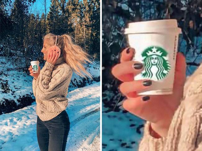 A vak is látja, hogy ez csak egy papír kávés pohárra Photoshoppolt Starbucks-logó.