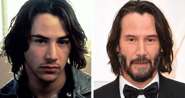 Keanu Reeves a "Féktelen folyó" (1986) című filmben és napjainkban.
