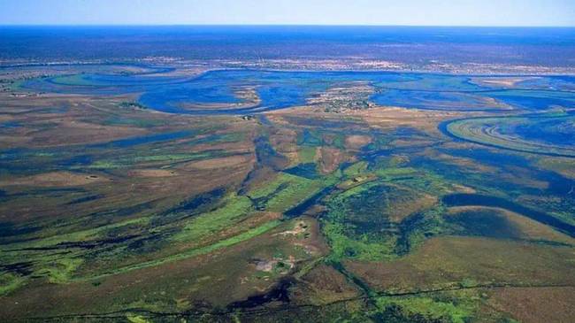 Az afrikai Okavango folyó hatalmas deltája.