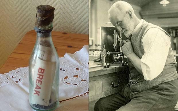 Németország partjainál talált 108 éves palackposta, amit 1906-ban engedett útjára George Parker Bidder, angol tudós.