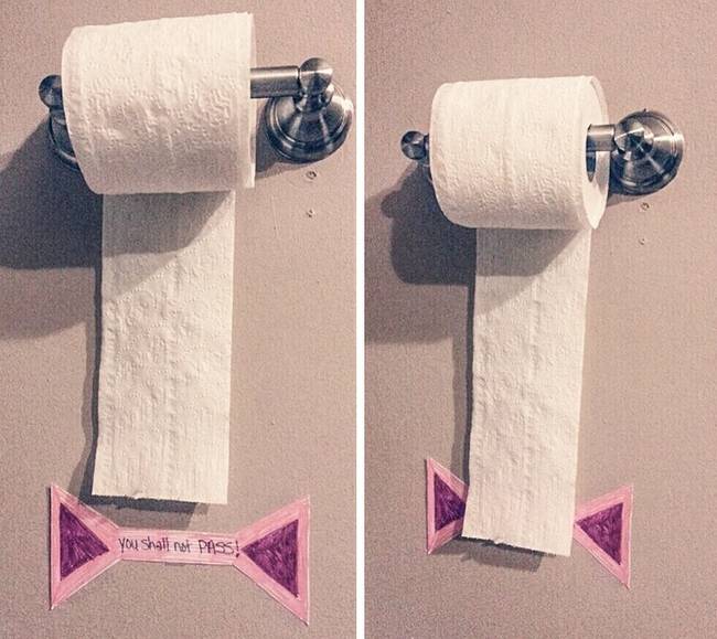 Egy jelölés, ami segít korlátozni a gyermekek mértéktelen vécépapír-fogyasztását.