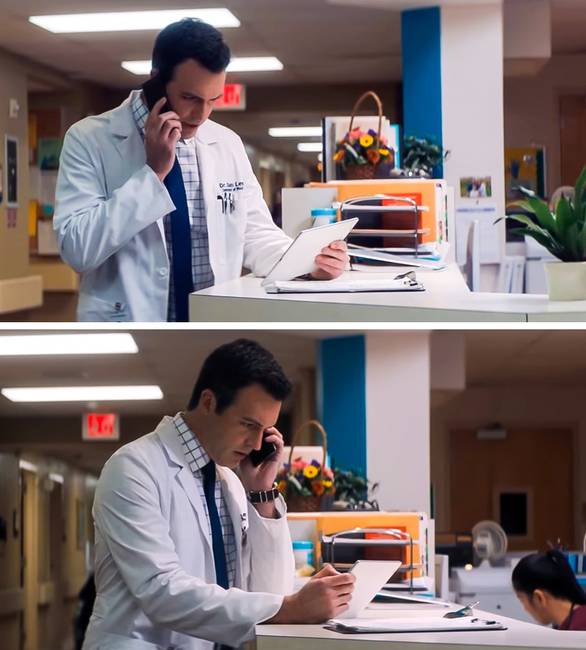 A Venom című filmben Dr. Dan először a jobb, majd a következő jelenetben már a bal kezében tartja a telefont.