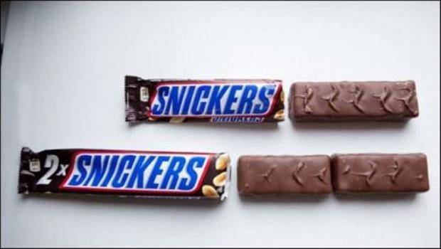 A „dupla-Snickers” valójában csak 1,5 csokit tesz ki.