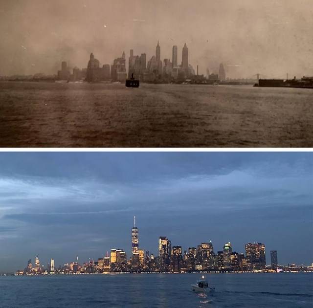 New York kikötője, 1937-ben és napjainkban.