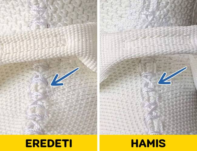 Ellenőrizd a márkás ruhák és cipők varrását.