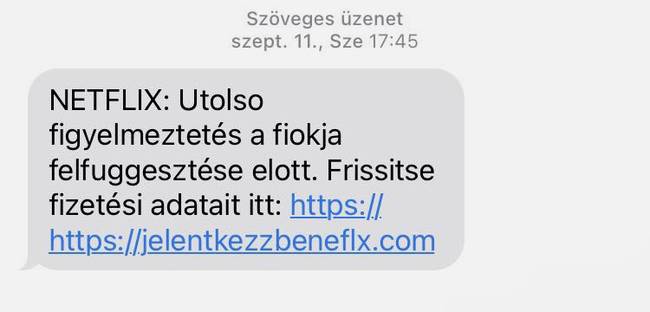 Ezt az SMS-t én például úgy kaptam, hogy nekem egyébként nincs is Netflix előfizetésem.
