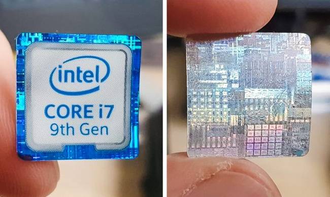 Az Intel matricák hátoldalán a processzor felépítésének mintája látható.